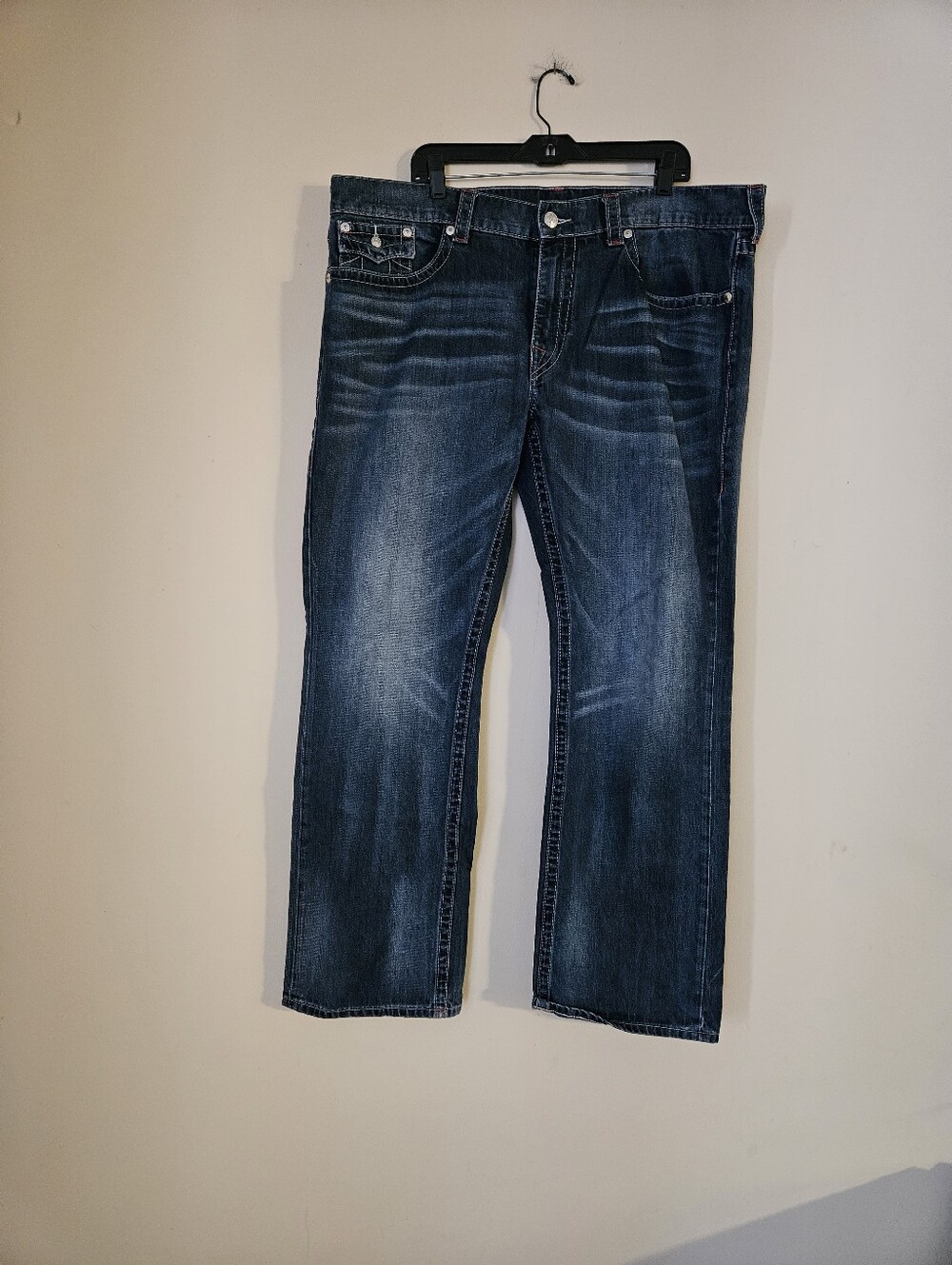 True Religion Men's Dark Blue Straight-Leg Jeans, Size 42